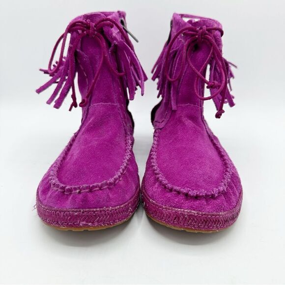 UGG Kaysa Pink Moccasin Suede Leather Fringe Boots Size Women's 4 - Picture 4 of 13